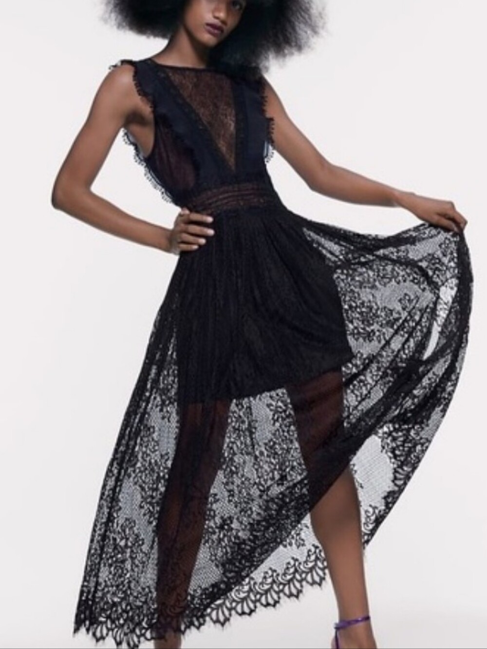 ZARA LACE BLACK MIDI DRESS  Size XS - Picture 6 of 12